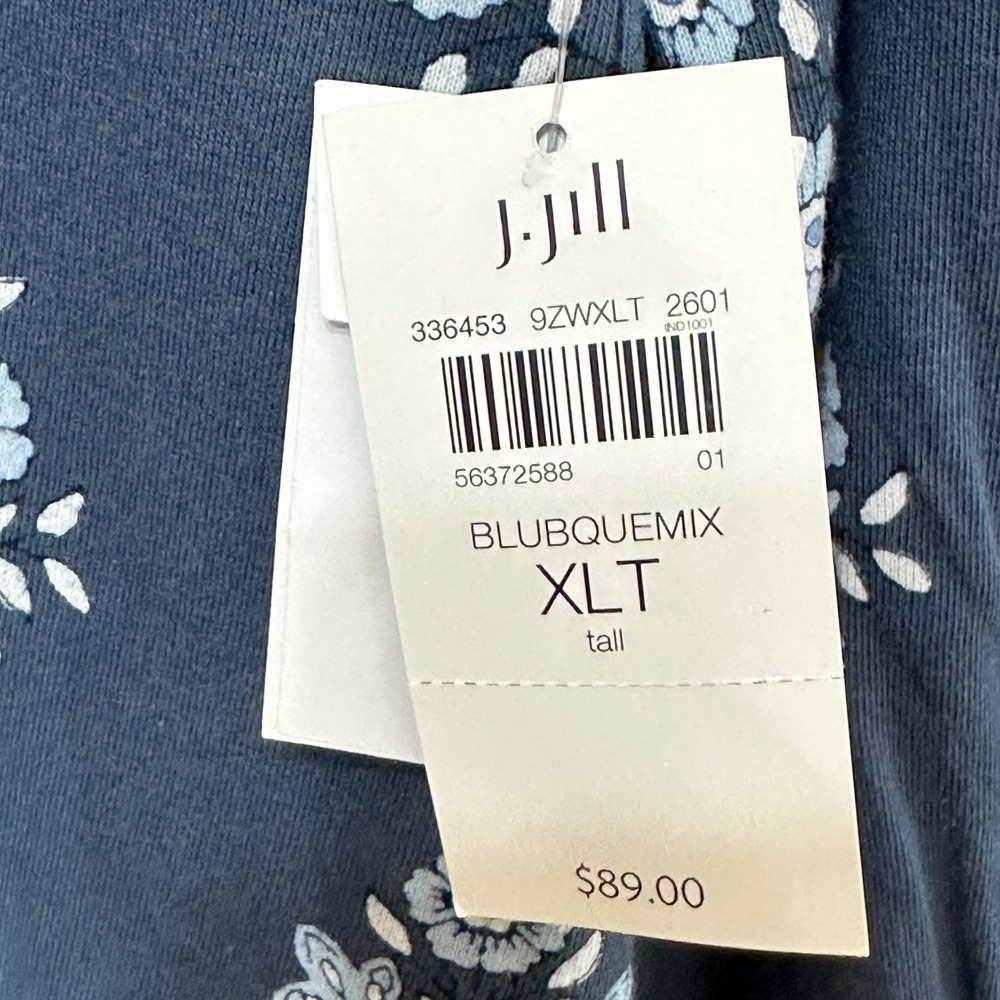 J. Jill Pure Jill Boho Peasant Blouse Women XL Tall Blue Floral Cotton Modal NEW - Picture 6 of 8